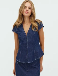 frakment Minea SS-F Top - Mørkeblå Dark Blue Outlet