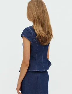 frakment Minea SS-F Top - Mørkeblå Dark Blue Outlet