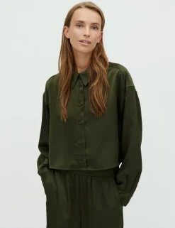mbym Emele-M Satinskjorte - Mørkegrøn mørkegrøn Outlet