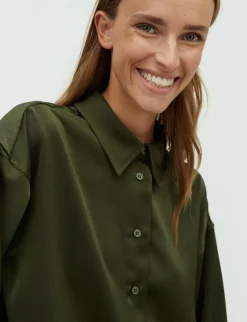 mbym Emele-M Satinskjorte - Mørkegrøn mørkegrøn Outlet