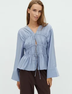 mbym Taneil LS-M Bluse - Blå blue Discount
