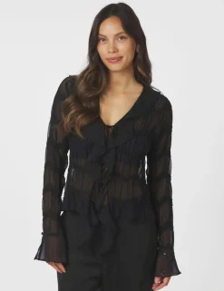 neo noir Anika Crepe Chiffon Bluse - Sort black New