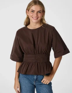 neo noir Annegret Poplin Bluse - Brun brown Outlet