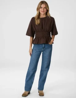 neo noir Annegret Poplin Bluse - Brun brown Outlet