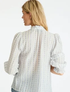 neo noir Carlie Flower Stripe Bluse - Blå blue Best