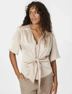 neo noir Casadia Heavy Sateen Bluse - Sand beige Online