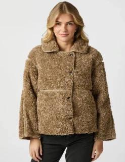 neo noir Castor Faux Fur Jakke - Sand beige Discount