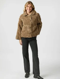 neo noir Castor Faux Fur Jakke - Sand beige Discount