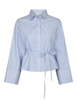 neo noir Clarida Stripe Skjorte - Lyseblå light blue