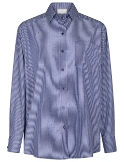 neo noir Dalma B Stripe Stone Skjorte - Mørkeblå Dark Blue Online