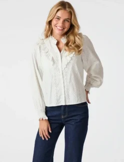 neo noir Degas Embroidery Skjorte - Hvid white Clearance