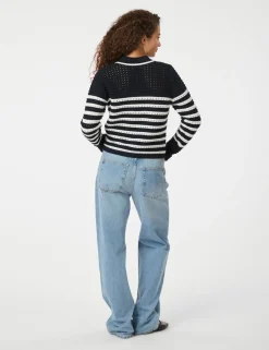 neo noir Effie Knit Cardigan - Stribet striped Best
