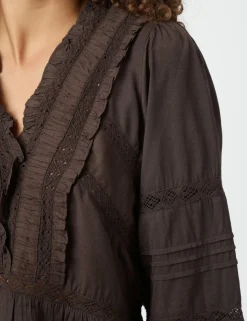 neo noir Elfie Bluse - Mørkebrun Dark Brown Clearance