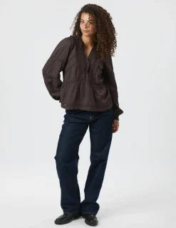 neo noir Elfie Bluse - Mørkebrun Dark Brown Clearance