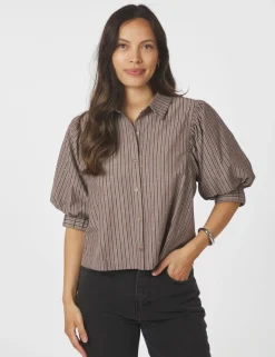neo noir Etta Soft Stripe Stone Skjorte - Brun brown New