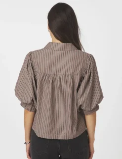 neo noir Etta Soft Stripe Stone Skjorte - Brun brown New