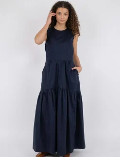 neo noir Eysha Poplin Kjole - Mørkeblå Dark Blue Clearance