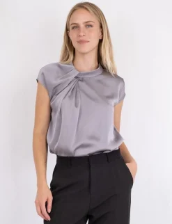 neo noir Fleur Drapy Satin Bluse - Grå grey Best