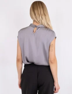 neo noir Fleur Drapy Satin Bluse - Grå grey Best