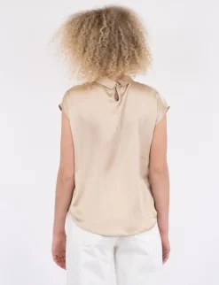 neo noir Fleur Drapy Satin Bluse - Sand beige