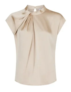 neo noir Fleur Drapy Satin Bluse - Sand beige