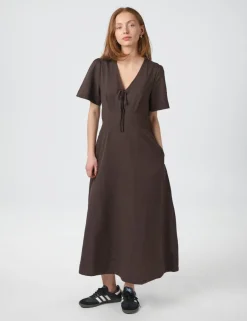 neo noir Ilsie Linen Kjole - Mørkebrun Dark Brown New