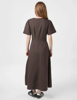 neo noir Ilsie Linen Kjole - Mørkebrun Dark Brown New