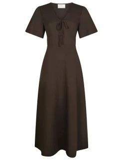 neo noir Ilsie Linen Kjole - Mørkebrun Dark Brown New