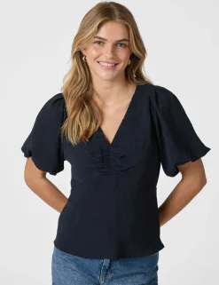 neo noir Irina Structure Bluse - Mørkeblå Dark Blue Discount