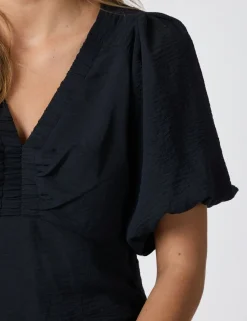 neo noir Irina Structure Bluse - Mørkeblå Dark Blue Discount