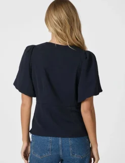 neo noir Irina Structure Bluse - Mørkeblå Dark Blue Discount