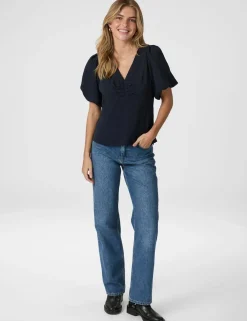 neo noir Irina Structure Bluse - Mørkeblå Dark Blue Discount