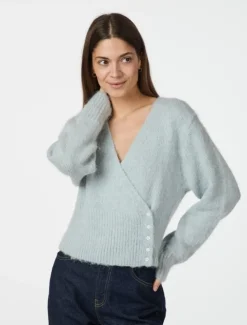 neo noir Kilua Fluffy Wrap Bluse - Lyseblå light blue Online