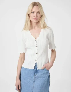 neo noir Larifa Stitch Knit Tee - Hvid white Online