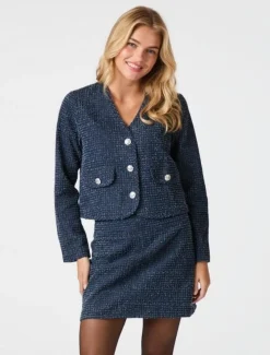 neo noir Manua Denim Structure Blazerjakke - Mørkeblå Dark Blue Discount