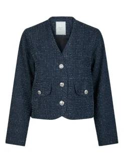 neo noir Manua Denim Structure Blazerjakke - Mørkeblå Dark Blue Discount