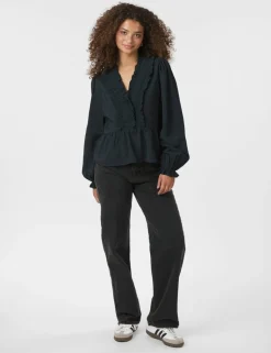 neo noir Melfy Structure Bluse - Mørkeblå Dark Blue Best