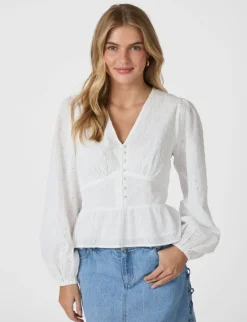 neo noir Neroni Embroidery Bluse - Hvid white New