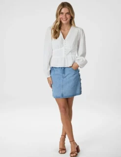 neo noir Neroni Embroidery Bluse - Hvid white New