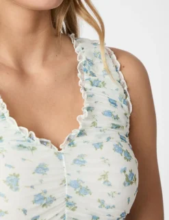 neo noir Nicolla Mesh Botanical Top - Lyseblå light blue Discount