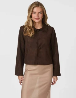 neo noir Nilo Faux Suede Jakke - Mørkebrun Dark Brown Clearance