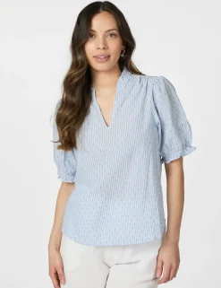 neo noir Odesa Dot Stripe Bluse - Lyseblå light blue Discount