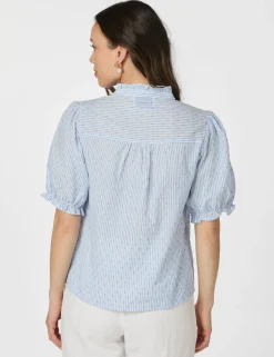 neo noir Odesa Dot Stripe Bluse - Lyseblå light blue Discount