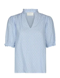 neo noir Odesa Dot Stripe Bluse - Lyseblå light blue Discount