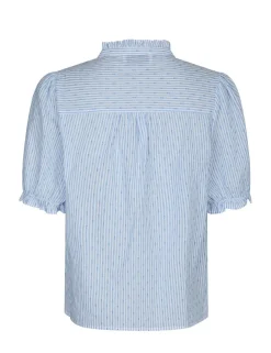 neo noir Odesa Dot Stripe Bluse - Lyseblå light blue Discount