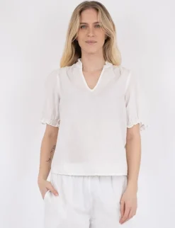 neo noir Odesa Linen Bluse - Hvid white Discount