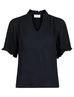 neo noir Odesa Linen Bluse - Sort black Outlet