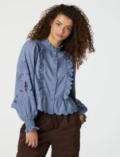 neo noir Petrine Embroidery Skjorte - Blå blue New