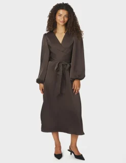 neo noir Rimini Heavy Sateen Kjole - Mørkebrun Dark Brown Hot