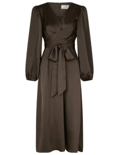 neo noir Rimini Heavy Sateen Kjole - Mørkebrun Dark Brown Hot